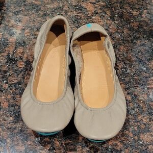 Tieks Women's Leather Ballet Flats in Taupe with Teal Soles